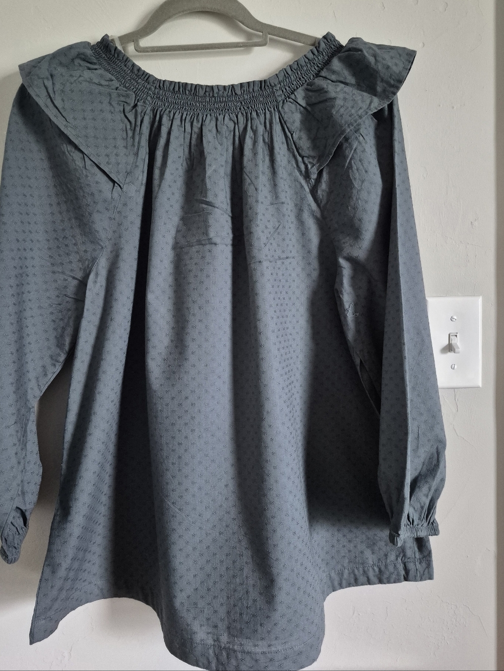 Sonoma Mute Olive Green Smocked Ruffle-Neck Blouse - Picture 2 of 5